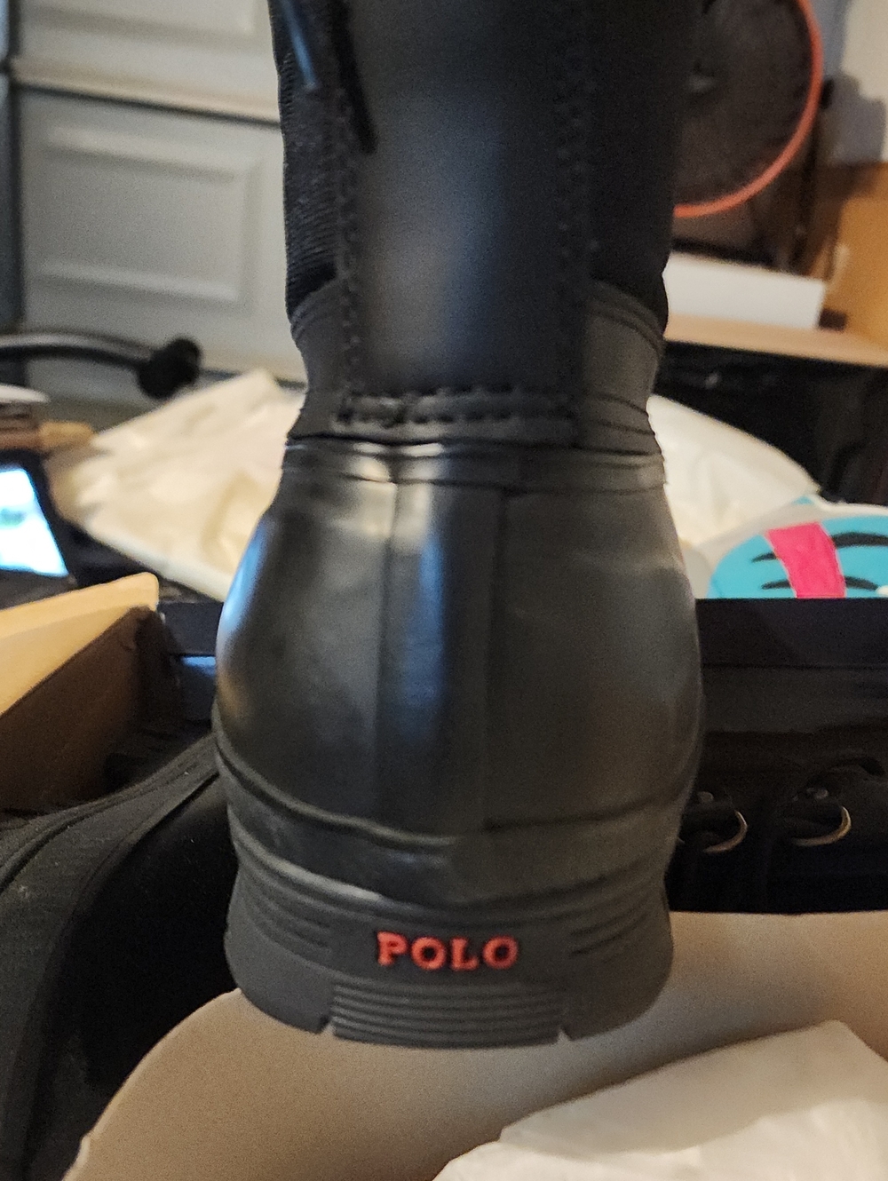 Polo by Ralph Lauren Men's Black Ankle Boots with Red Logo